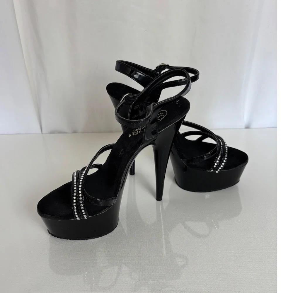 Pleaser Delight-616-3 Black Patent Platform Rhinestone Exotic Dancer Sz 7
